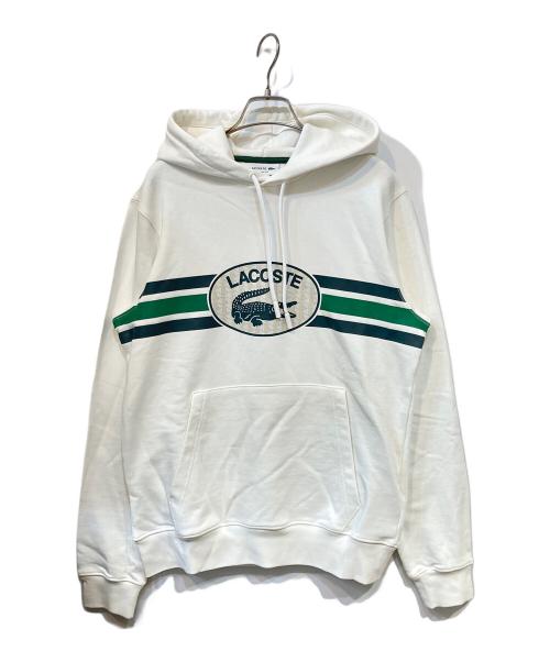 LACOSTE（ラコステ）LACOSTE (ラコステ) モノグラムレイヤードオーバルロゴスウェットフーディー ホワイト サイズ:3の古着・服飾アイテム