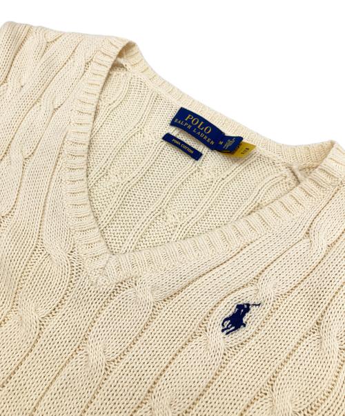 POLO RALPH LAUREN（ポロ・ラルフローレン）POLO RALPH LAUREN (ポロ・ラルフローレン) Vネックケーブルニット ホワイト サイズ:Mの古着・服飾アイテム