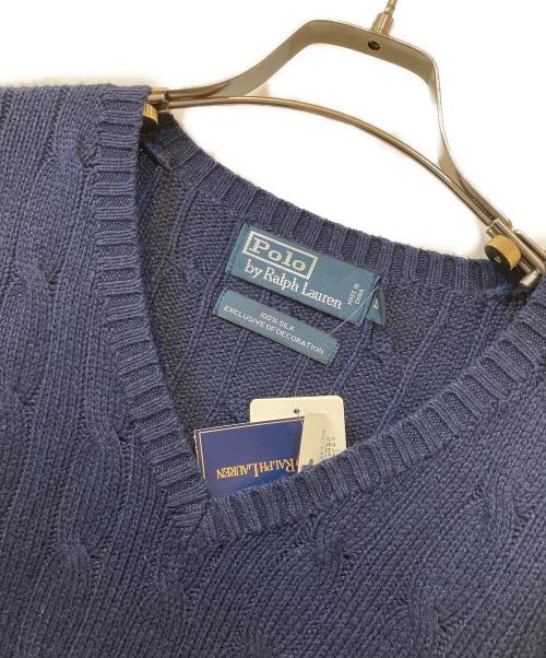 POLO RALPH LAUREN（ポロ・ラルフローレン）POLO RALPH LAUREN (ポロ・ラルフローレン) シルクVネックケーブルニット ネイビー サイズ:S 未使用品の古着・服飾アイテム