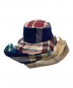 MARINE SERREマリーンセル）の古着「チェックバケットスカーフハット」｜ネイビー×ベージュ