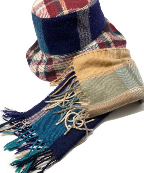 MARINE SERRE（マリーンセル）MARINE SERRE (マリーンセル) チェックバケットスカーフハット ネイビー×ベージュ サイズ:Mの古着・服飾アイテム