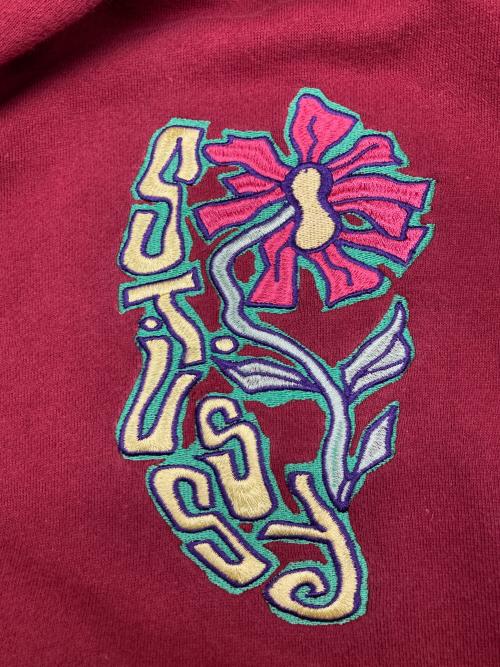 stussy（ステューシー）stussy (ステューシー) Floral embroidered logo hoodie/ 花柄刺繍ロゴパーカー レッド サイズ:Sの古着・服飾アイテム