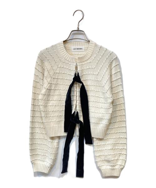 Lily Brown（リリーブラウン）Lily Brown (リリーブラウン) ベロアリボンカーディガン ホワイト サイズ:FREEの古着・服飾アイテム