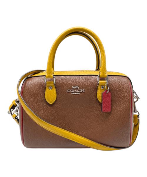 COACH（コーチ）COACH (コーチ) ローアン サッチェル バッグ・カラーブロック イエロー×ブラウン サイズ:なしの古着・服飾アイテム