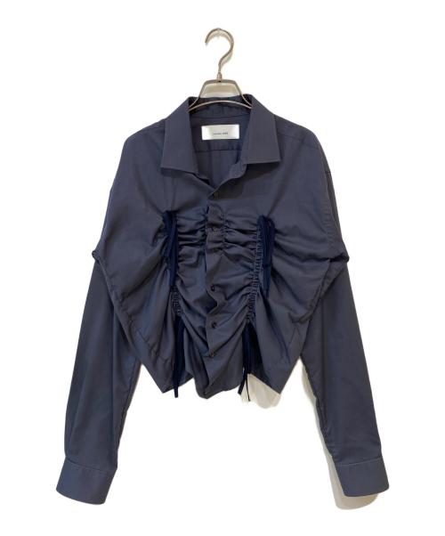 estudio 1999（イースタジオ 1999）estudio 1999 (イースタジオ 1999) フリルギャザーブラウス ネイビー サイズ:Ｍの古着・服飾アイテム