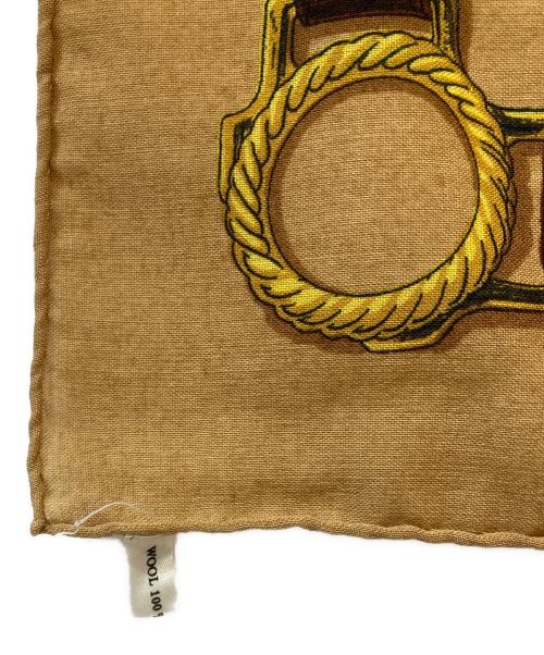 HERMES（エルメス）HERMES (エルメス) カレ90 Cuivreries 銅細工 ウールスカーフ ブラウン×ベージュの古着・服飾アイテム