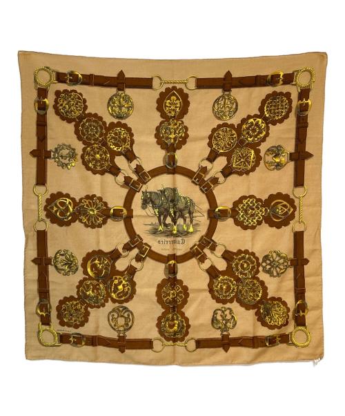 HERMES（エルメス）HERMES (エルメス) カレ90 Cuivreries 銅細工 ウールスカーフ ブラウン×ベージュの古着・服飾アイテム