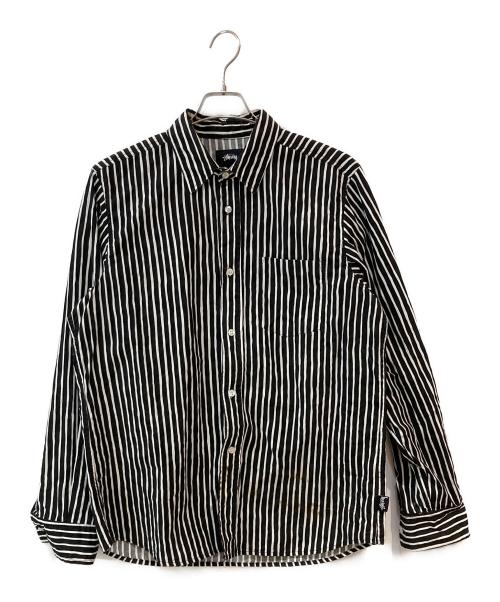 stussy（ステューシー）stussy (ステューシー) ストライプシャツ ブラック×ホワイト サイズ:Lの古着・服飾アイテム