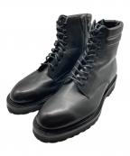 WHダブルエイチ）の古着「菅原靴店別注ゴールド仕様 コンバット ブーツ レースアップ サイドジップ プレーントゥ フンシャルカーフ」｜ブラック