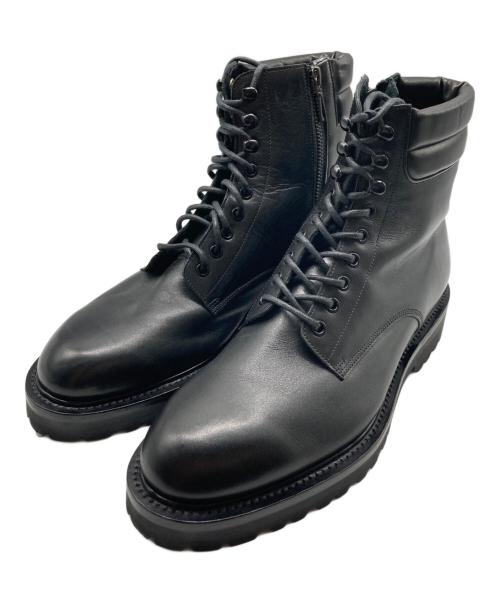 WH（ダブルエイチ）WH (ダブルエイチ) 菅原靴店別注ゴールド仕様 コンバット ブーツ レースアップ サイドジップ プレーントゥ フンシャルカーフ ブラック サイズ:8の古着・服飾アイテム