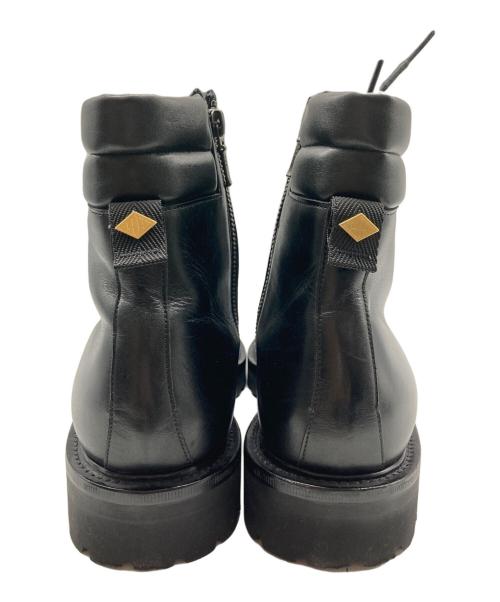 WH（ダブルエイチ）WH (ダブルエイチ) 菅原靴店別注ゴールド仕様 コンバット ブーツ レースアップ サイドジップ プレーントゥ フンシャルカーフ ブラック サイズ:8の古着・服飾アイテム