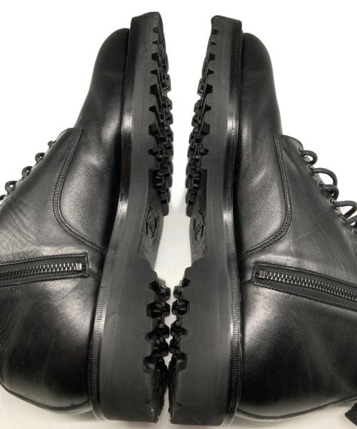 WH（ダブルエイチ）WH (ダブルエイチ) 菅原靴店別注ゴールド仕様 コンバット ブーツ レースアップ サイドジップ プレーントゥ フンシャルカーフ ブラック サイズ:8の古着・服飾アイテム
