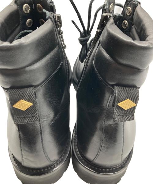 WH（ダブルエイチ）WH (ダブルエイチ) 菅原靴店別注ゴールド仕様 コンバット ブーツ レースアップ サイドジップ プレーントゥ フンシャルカーフ ブラック サイズ:8の古着・服飾アイテム