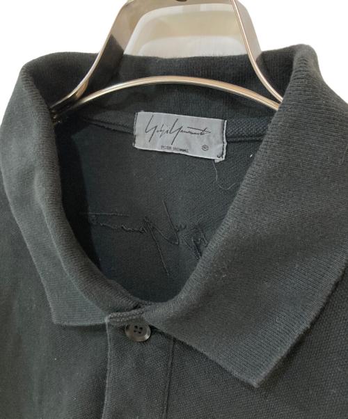 Yohji Yamamoto pour homme（ヨウジヤマモト プールオム）Yohji Yamamoto pour homme (ヨウジヤマモト プールオム) 製品染め 刺繍鹿の子ポロシャツ ブラック サイズ:３の古着・服飾アイテム