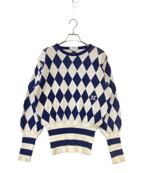 CELINE（セリーヌ）CELINE (セリーヌ) ダイヤ柄ニット ホワイト×ネイビー サイズ:38の古着・服飾アイテム