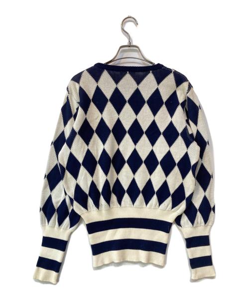 CELINE（セリーヌ）CELINE (セリーヌ) ダイヤ柄ニット ホワイト×ネイビー サイズ:38の古着・服飾アイテム