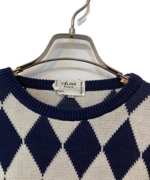 CELINE（セリーヌ）CELINE (セリーヌ) ダイヤ柄ニット ホワイト×ネイビー サイズ:38の古着・服飾アイテム