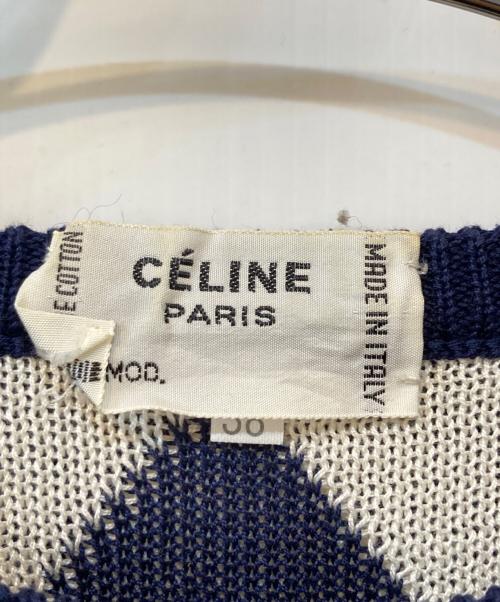 CELINE（セリーヌ）CELINE (セリーヌ) ダイヤ柄ニット ホワイト×ネイビー サイズ:38の古着・服飾アイテム