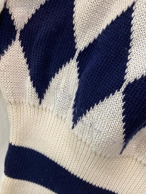 CELINE（セリーヌ）CELINE (セリーヌ) ダイヤ柄ニット ホワイト×ネイビー サイズ:38の古着・服飾アイテム
