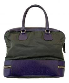 PRADA（プラダ）の古着「テスートナイロン×レザー ハンドバッグ」｜カーキ×パープル