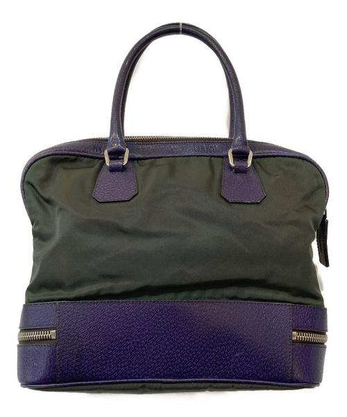 PRADA（プラダ）PRADA (プラダ) テスートナイロン×レザー ハンドバッグ カーキ×パープル サイズ:なしの古着・服飾アイテム