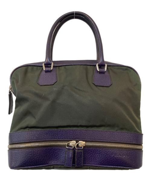 PRADA（プラダ）PRADA (プラダ) テスートナイロン×レザー ハンドバッグ カーキ×パープル サイズ:なしの古着・服飾アイテム