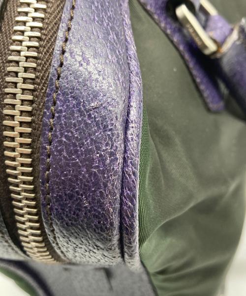 PRADA（プラダ）PRADA (プラダ) テスートナイロン×レザー ハンドバッグ カーキ×パープル サイズ:なしの古着・服飾アイテム