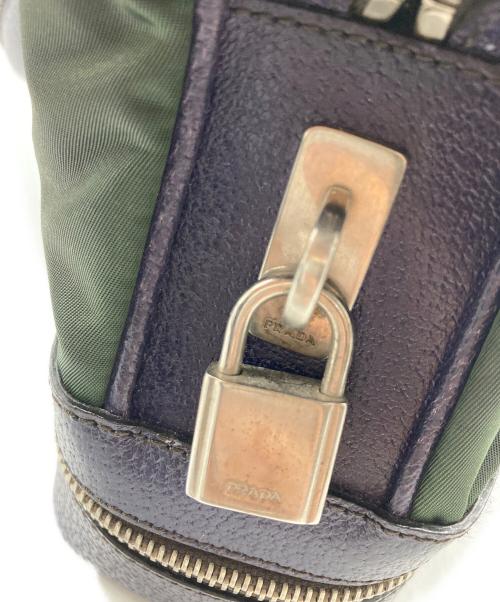 PRADA（プラダ）PRADA (プラダ) テスートナイロン×レザー ハンドバッグ カーキ×パープル サイズ:なしの古着・服飾アイテム