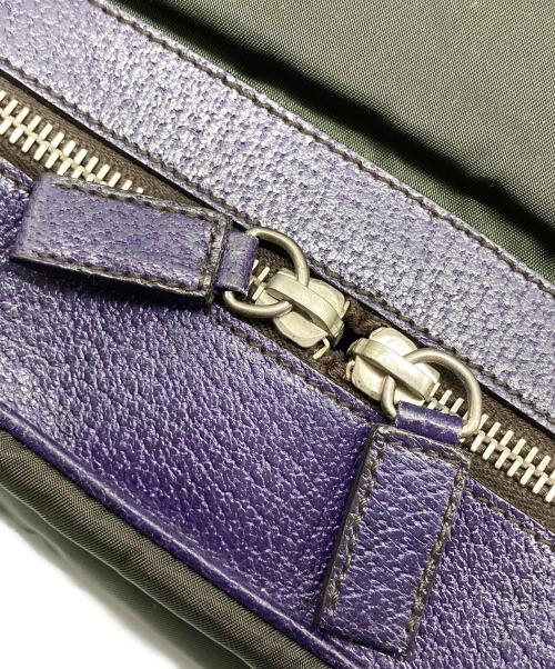 PRADA（プラダ）PRADA (プラダ) テスートナイロン×レザー ハンドバッグ カーキ×パープル サイズ:なしの古着・服飾アイテム