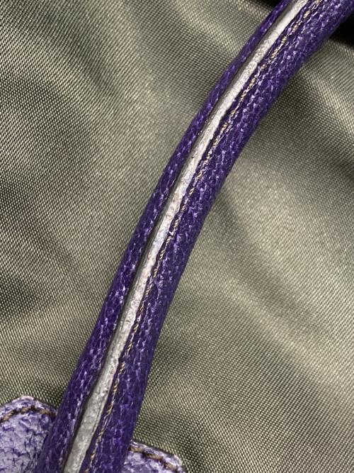 PRADA（プラダ）PRADA (プラダ) テスートナイロン×レザー ハンドバッグ カーキ×パープル サイズ:なしの古着・服飾アイテム