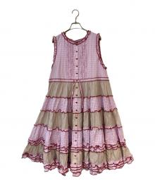 alcali×猫梓子 (ネココ)（アルカリ）の古着「コラボ ギンガムノースリーブワンピース」｜ピンク