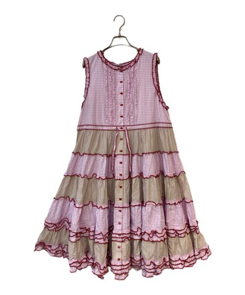 alcali（アルカリ）alcali (アルカリ) 猫梓子 (ネココ) コラボ ギンガムノースリーブワンピース ピンク サイズ:Freeの古着・服飾アイテム