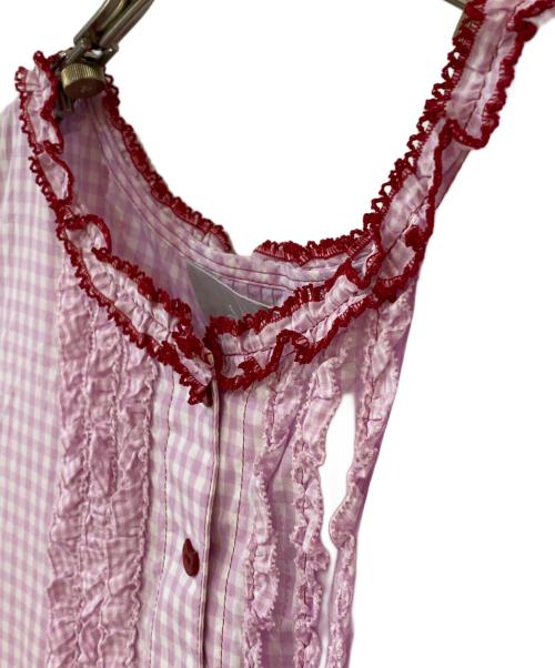 alcali（アルカリ）alcali (アルカリ) 猫梓子 (ネココ) コラボ ギンガムノースリーブワンピース ピンク サイズ:Freeの古着・服飾アイテム