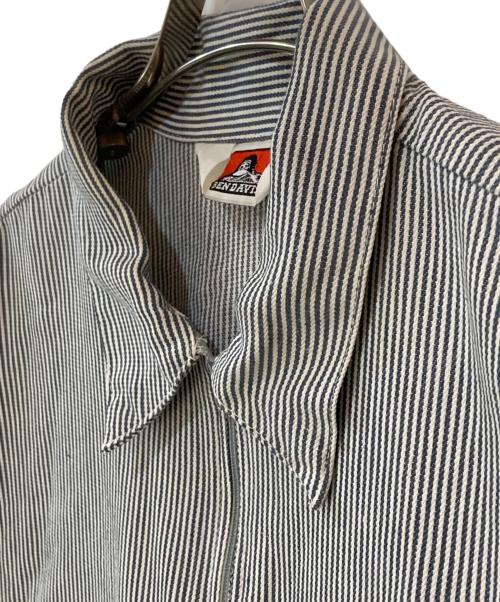 BEN DAVIS（ベンデイビス）BEN DAVIS (ベンデイビス) 90s ヒッコリーストライプ ハーフジップ 半袖 ワークシャツ ネイビー×ホワイト サイズ:XLの古着・服飾アイテム