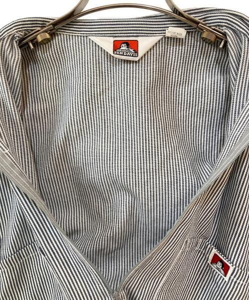 BEN DAVIS（ベンデイビス）BEN DAVIS (ベンデイビス) 90s ヒッコリーストライプ ハーフジップ 半袖 ワークシャツ ネイビー×ホワイト サイズ:XLの古着・服飾アイテム