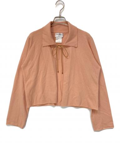 シャネル　ピンク ニットカーディガン ホワイト襟 CHANEL】シャネル『カシミヤ ニットジャケット size36』P62864K48457