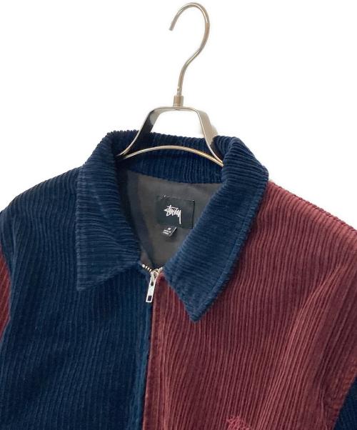 stussy（ステューシー）stussy (ステューシー) ミックスコーデュロイジップブルゾン ネイビー×ボルドー サイズ:Mの古着・服飾アイテム