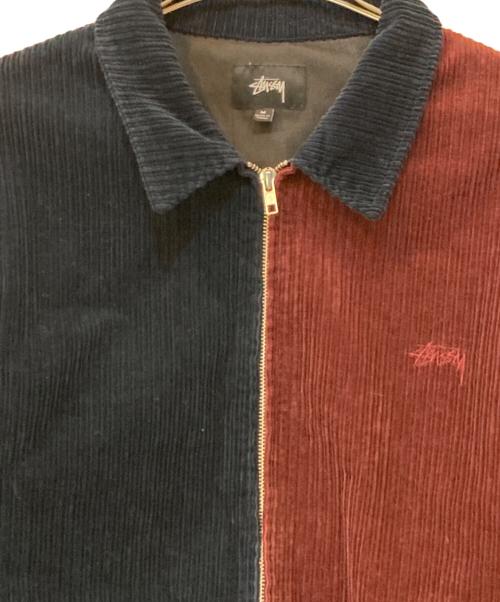 stussy（ステューシー）stussy (ステューシー) ミックスコーデュロイジップブルゾン ネイビー×ボルドー サイズ:Mの古着・服飾アイテム