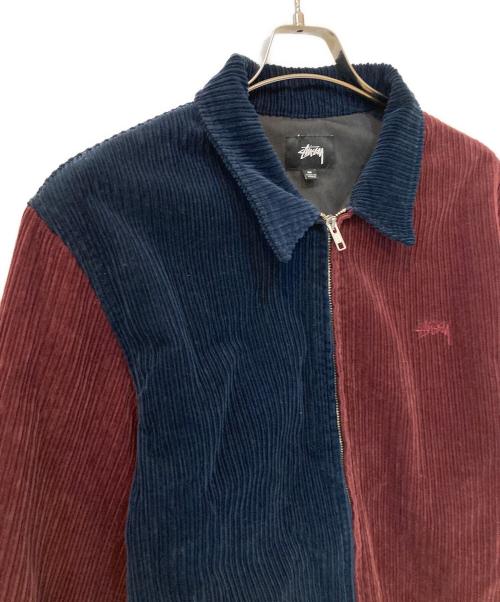 stussy（ステューシー）stussy (ステューシー) ミックスコーデュロイジップブルゾン ネイビー×ボルドー サイズ:Mの古着・服飾アイテム