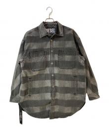 DIESEL（ディーゼル）の古着「D-LOREN　ディー・ローレン ボーダー染めデニムシャツジャケット」｜グレー
