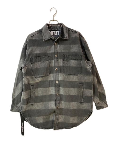 DIESEL（ディーゼル）DIESEL (ディーゼル) D-LOREN　ディー・ローレン ボーダー染めデニムシャツジャケット グレー サイズ:Sの古着・服飾アイテム