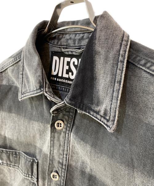 DIESEL（ディーゼル）DIESEL (ディーゼル) D-LOREN　ディー・ローレン ボーダー染めデニムシャツジャケット グレー サイズ:Sの古着・服飾アイテム