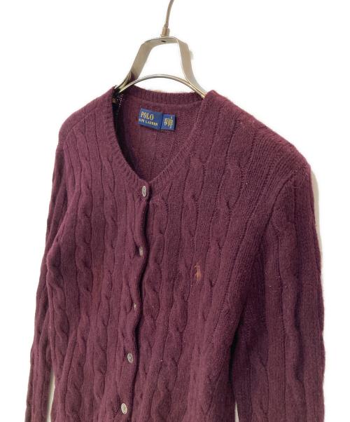 POLO RALPH LAUREN（ポロ・ラルフローレン）POLO RALPH LAUREN (ポロ・ラルフローレン) カシミヤ混ケーブルニットカーディガン ボルドー サイズ:XSの古着・服飾アイテム
