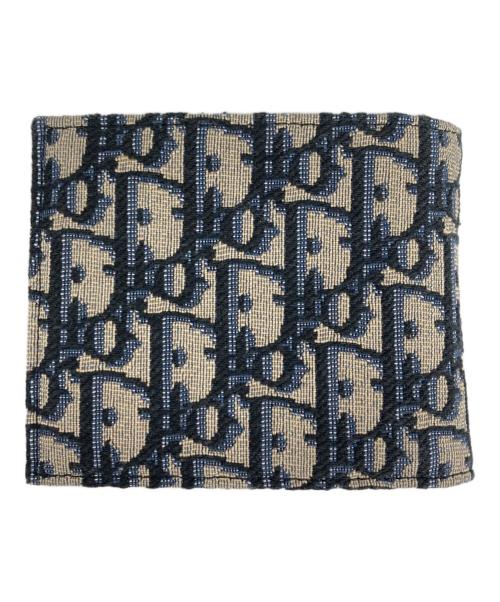 Christian Dior（クリスチャン ディオール）Christian Dior (クリスチャン ディオール) オブリーク ジャカード2つ折り財布 ネイビー サイズ:なしの古着・服飾アイテム