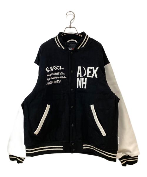 A BATHING APE（アベイシングエイプ）A BATHING APE (アベイシングエイプ) NEIGHBORHOOD (ネイバーフッド) VARSITY JACKET ブラック×ホワイト サイズ:XLの古着・服飾アイテム