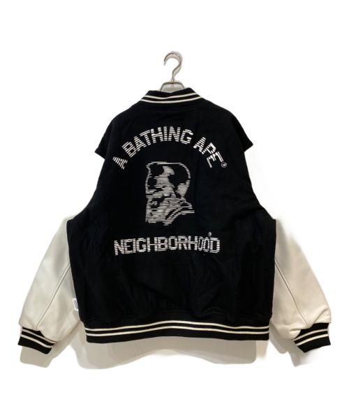 A BATHING APE（アベイシングエイプ）A BATHING APE (アベイシングエイプ) NEIGHBORHOOD (ネイバーフッド) VARSITY JACKET ブラック×ホワイト サイズ:XLの古着・服飾アイテム