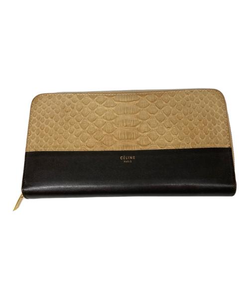CELINE（セリーヌ）CELINE (セリーヌ) エキゾチックパイソン切替長財布 ベージュ×ブラックの古着・服飾アイテム