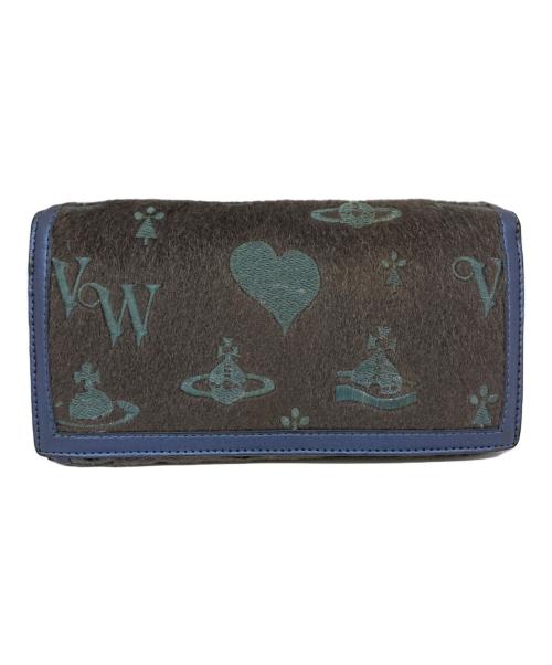 Vivienne Westwood（ヴィヴィアンウエストウッド）Vivienne Westwood (ヴィヴィアンウエストウッド) ハラコ長財布 ネイビー×グレーの古着・服飾アイテム