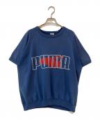 PUMAプーマ）の古着「ヴィンテージ半袖ラグランスウェット」｜ネイビー