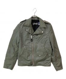 Schott（ショット）の古着「ナイロンダブルライダースジャケット」｜カーキ